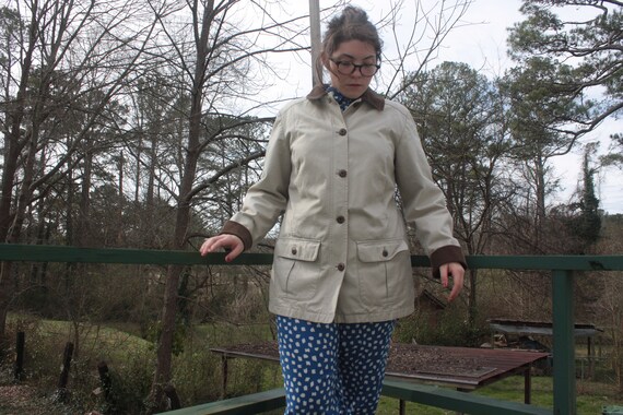 1990s L L Bean Cream Barn Coat Jacket Canvas W Brown Corduroy Etsy