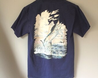 Vintage 1990s Guy Harvey Signature Marlin Pocket Tee - Men's/Unisex S Aftco Bluewater