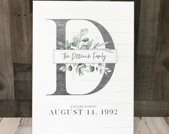 Monogram Family Sign with Established Date - Personalized Canvas Print