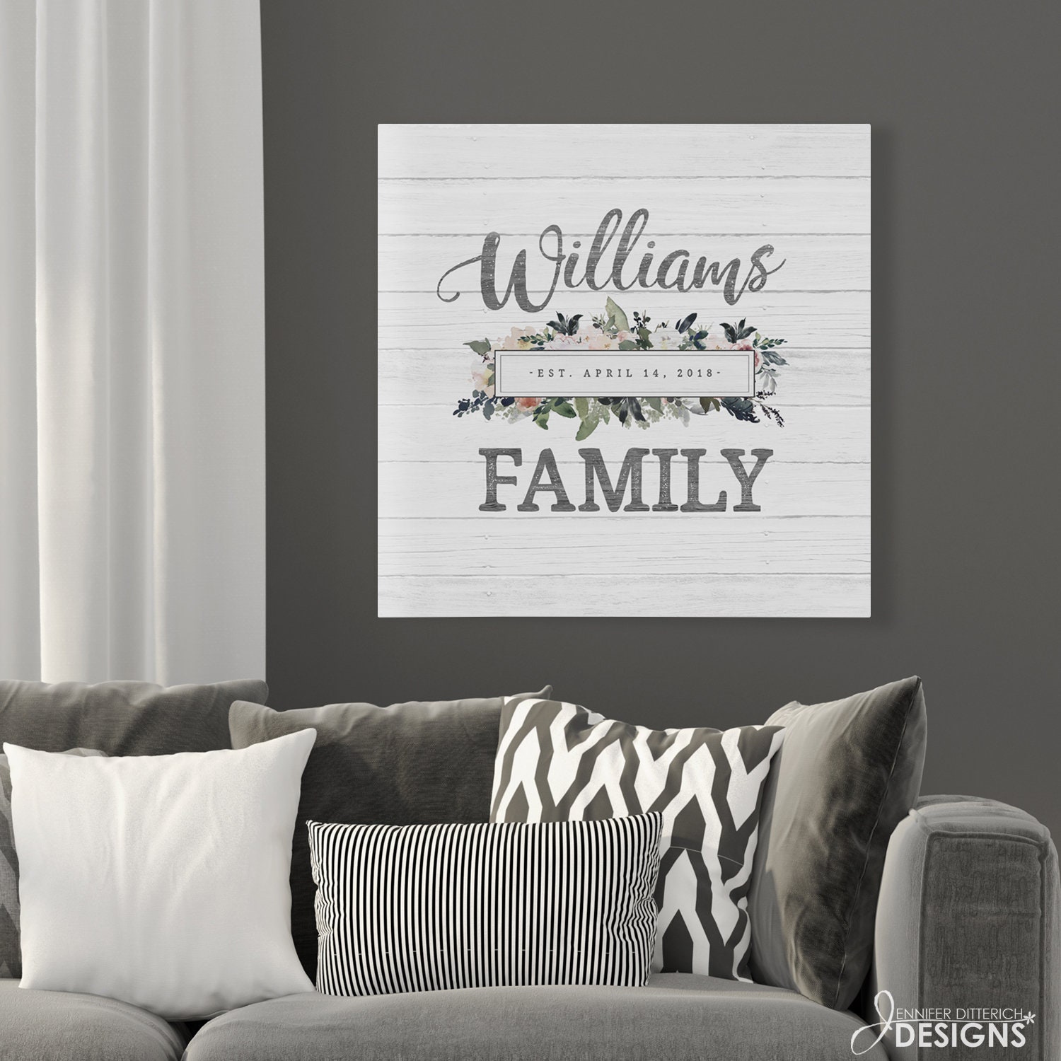 Personalized Family Name Sign With Established Date and Floral Design ...