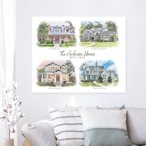 Multiple House Watercolor Portrait – Custom Family Home Canvas Print - Etsy
