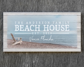 Custom Beach House Sign - Personalized with Your Family Name, Established Date and Location - Canvas Print