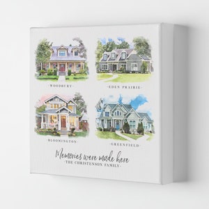 Multiple House Watercolor Portrait – Custom Family Home Canvas Print - Etsy