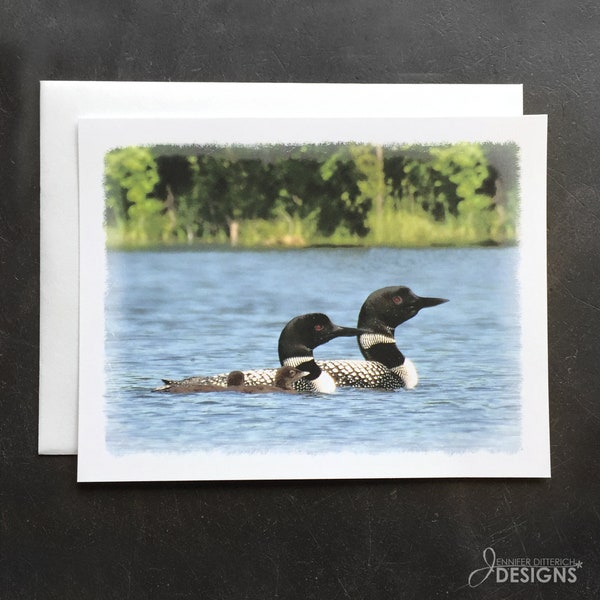 Loon Note Cards Boxed Set Blank Note Cards; Notecards with Loon Family Photo; Lake Note Cards; Loon Gift Idea; Loon Pair with Chicks Cards