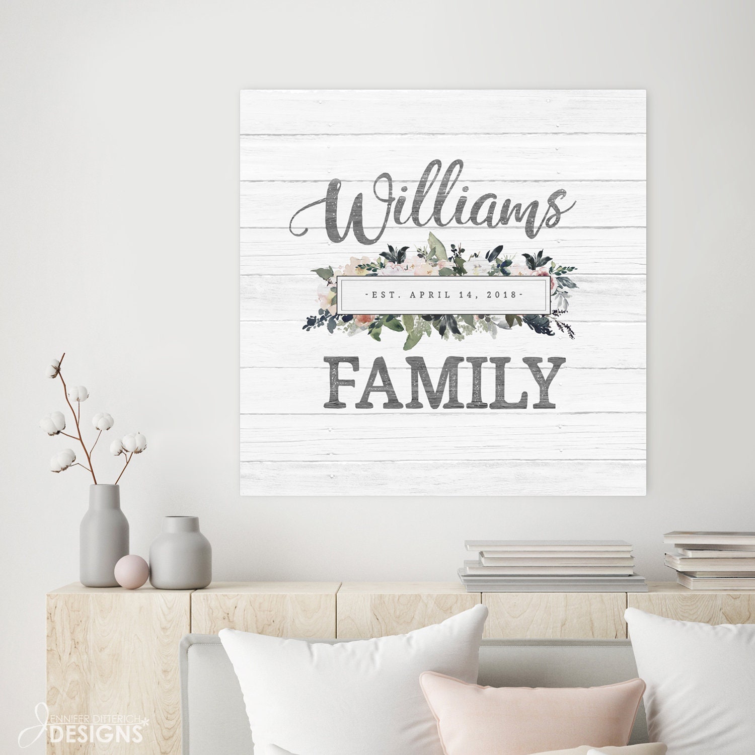 Personalized Family Name Sign with Established Date and Floral | Etsy