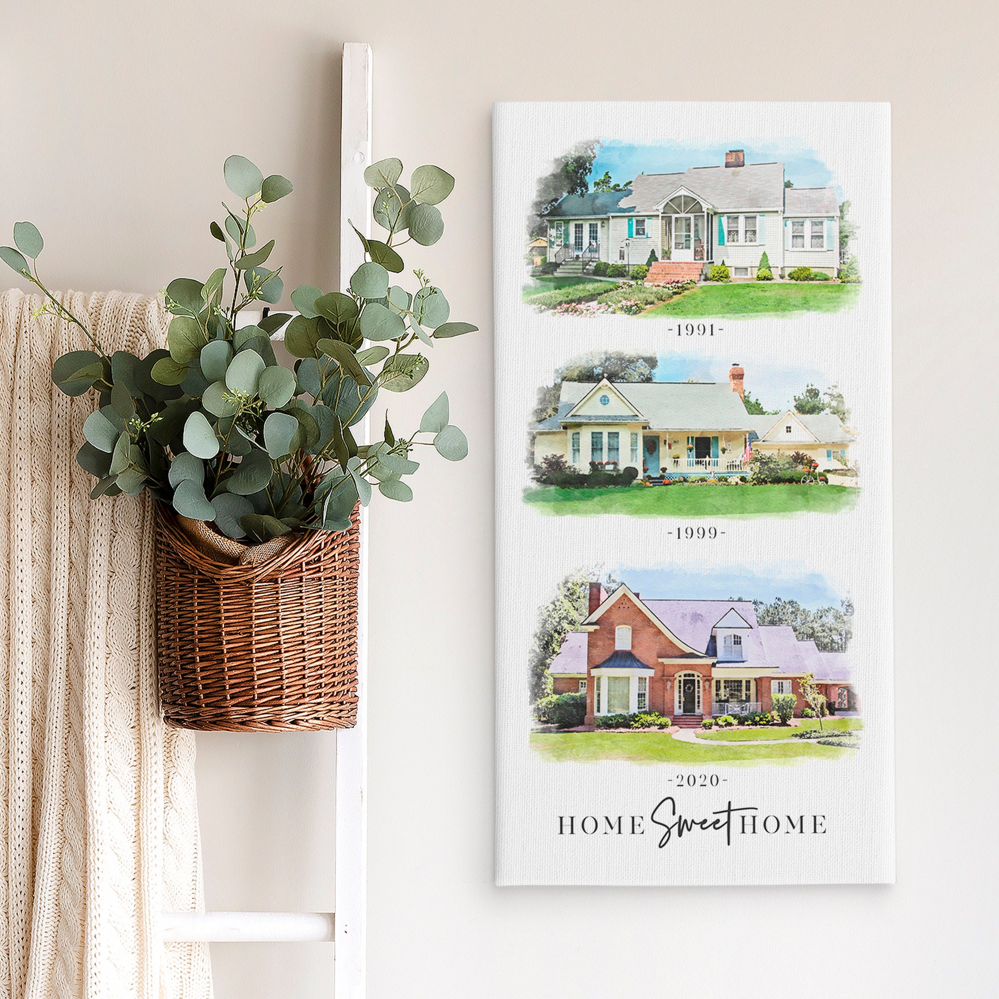 Multiple House Watercolor Portrait – Custom Family Home Canvas Print - Etsy