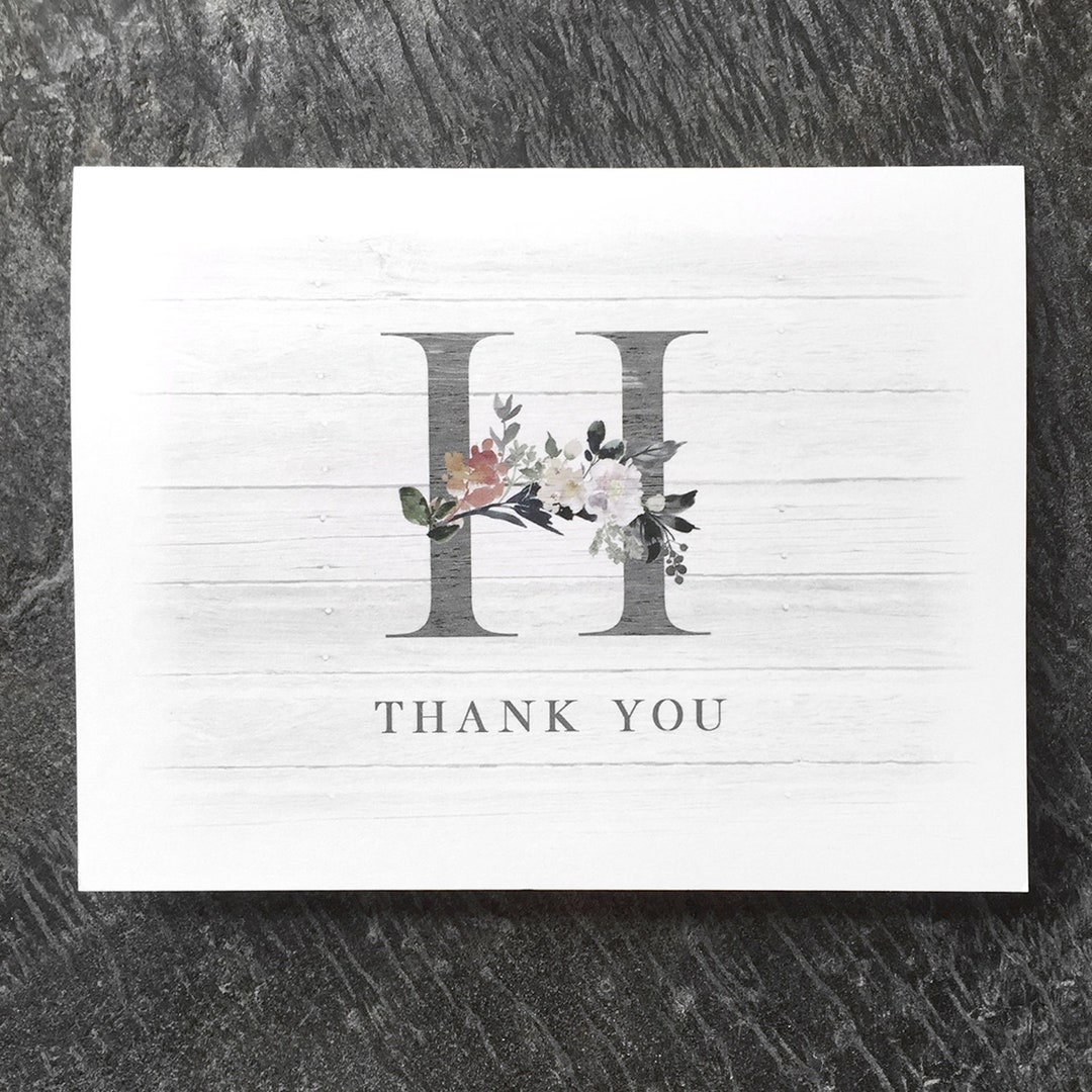 Floral Monogram Thank You Cards - Personalized Note Card Set - Etsy