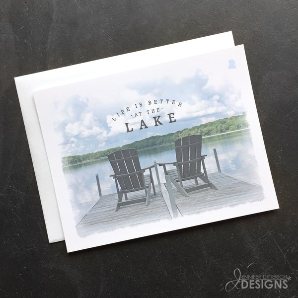 Lake Note Cards; Life is Better at the Lake Note Card Set; Blank Note Cards in Box; Adirondack Chairs on Dock Boxed Notecards; Lake Card Set