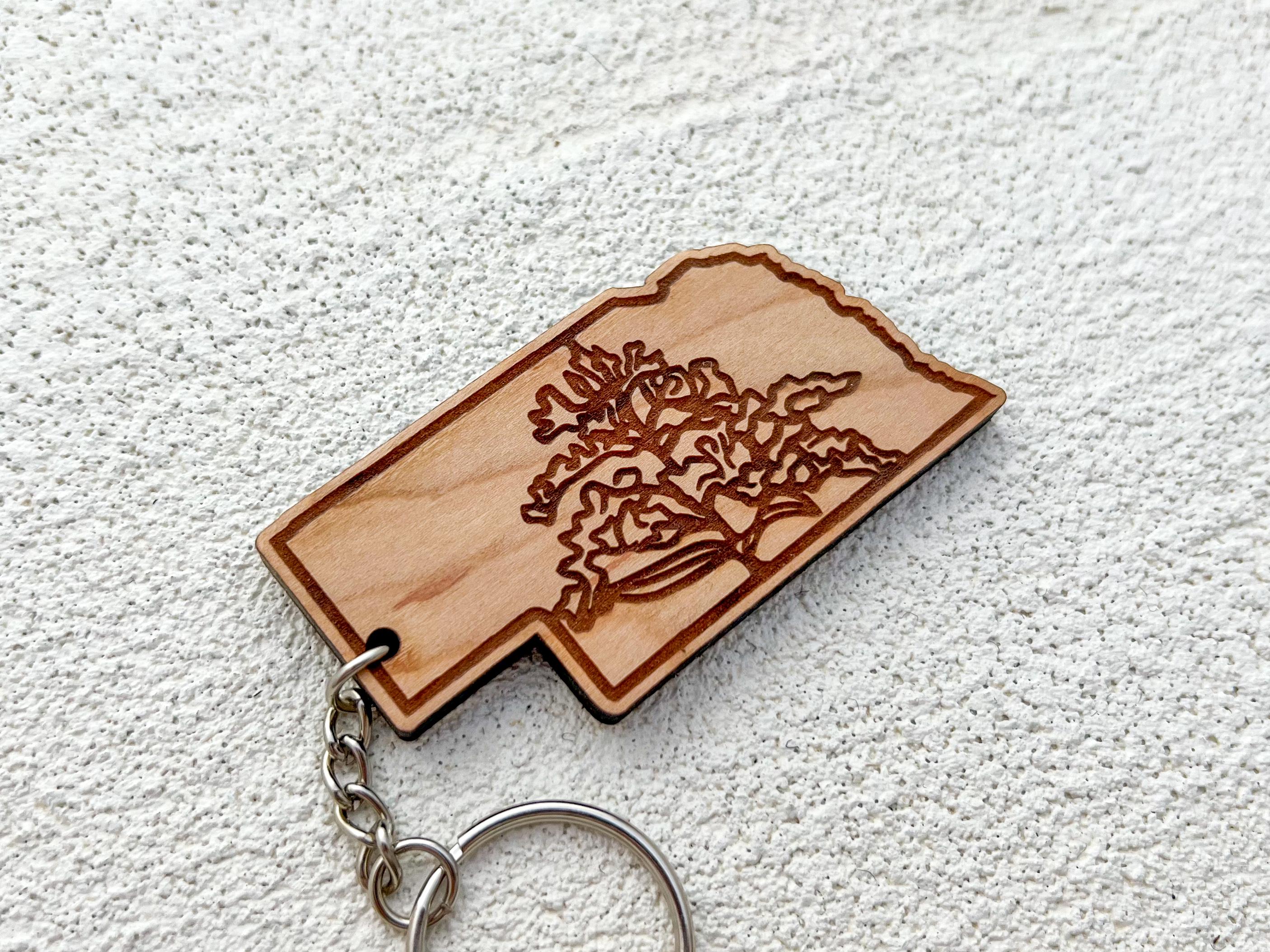 Nebraska Goldenrod Keychain: Engraved Wood State Flower Keyring