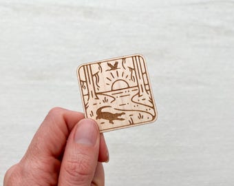 Alligator Wooden Sticker - Swamp Stickers - Florida Stickers - Sticker for Nature Lovers - Louisiana Sticker