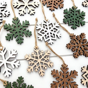 Set of 8 | Neutral Snowflake Ornaments | Wooden Christmas Ornaments | Minimalist Christmas Tree Decor | Wooden Christmas Tree Decor