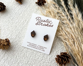 Hypoallergenic Acorn Stud Earrings - Wood Acorn Earrings - Nature Lover Gift - Outdoor Themed Jewelry