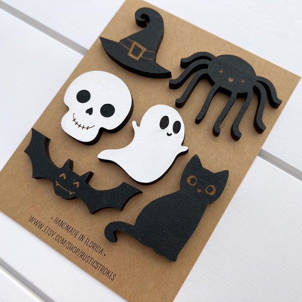Halloween Magnet Set | Set of 6 | Halloween Decor | Halloween Refrigerator Magnets | Black Cat Magnet | Ghost Decor | Wooden Magnets