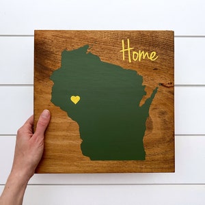 Wisconsin Home Sign Wisconsin wall decor Moving gift Wisconsin gift State home sign Gift for College Student Rustic Wisconsin image 1