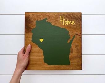 Wisconsin Home Sign | Wisconsin Wall Decor | Moving Gift | Wisconsin Gift | State Home Sign | Gift for College Student  | Rustic Wisconsin |