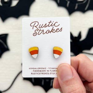 Hypoallergenic Candy Corn Stud Earrings - Halloween Earrings - Halloween Jewelry - Cute Fall Earrings