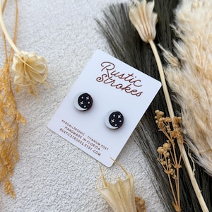 Cresent Moon and Stars Stud Earrings - Celestial Themed Earrings - Moon Phase Jewelry - Hypoallergenic Jewelry