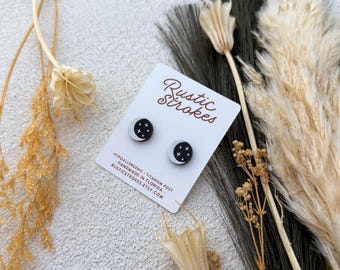 Cresent Moon and Stars Stud Earrings - Celestial Themed Earrings - Moon Phase Jewelry - Hypoallergenic Jewelry