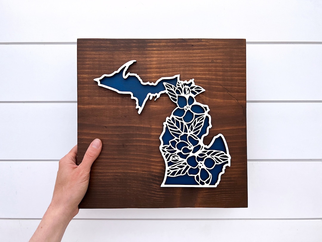 Michigan Apple Blossom Sign - State Flower Art - Michigan Wall Decor ...