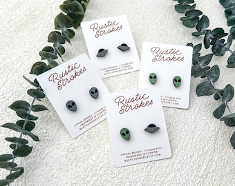 Hypoallergenic Alien & UFO Stud Earrings: Wood, Titanium, Sterling Silver