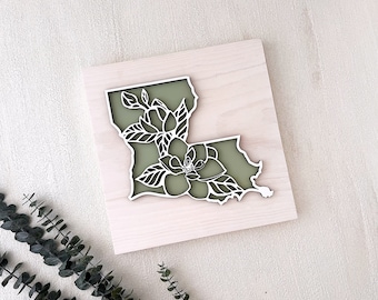Louisiana Magnolia Flower Wall Art - Louisiana Gift - Louisiana State Flower Decor - Louisiana Home Wood Sign