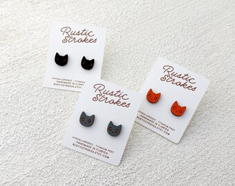 Hypoallergenic Cat Stud Earrings - Black Cat Earrings - Cat Jewelry - Gift for Cat Lover - Cat Parent Gift - Orange Cat Earrings