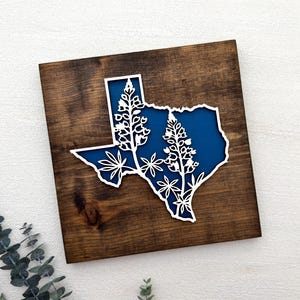 Texas Bluebonnet Wall Decor - Texas Gift - State Flower Wall Art - Texas Wood Sign - Custom Home State Gift