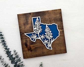 Texas Bluebonnet Wall Decor - Texas Gift - State Flower Wall Art - Texas Wood Sign - Custom Home State Gift