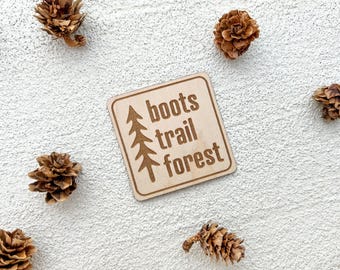 Wood Hiking Sticker: Boots Trail Forest, Hiking Gift