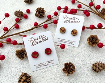 Pendientes hipoalergénicos de pájaros navideños - Pendientes navideños con forma de botón - Bonitos pendientes navideños - Pendientes de pájaro invernal