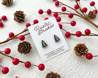 Pendientes de árbol de Navidad hipoalergénicos - Pendientes navideños con botón - Pendientes navideños bonitos - Joyas de suéter feo
