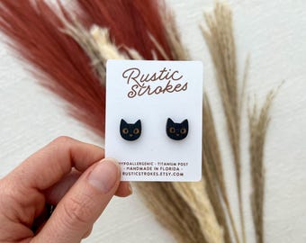 Hypoallergenic Black Cat Stud Earrings – Pet Jewelry