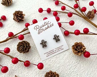 Pendientes hipoalergénicos de hombrecito de jengibre - Pendientes navideños - Pendientes navideños bonitos - Joyería festiva