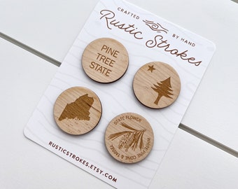 Maine Wood Magnets Set of 4 | Home State Gift | Maine-Themed Gift | State Refrigerator Magnet | Maine Housewarming