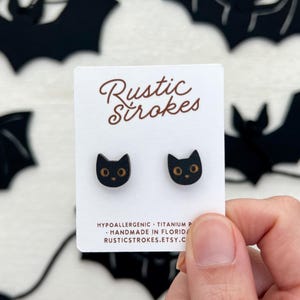 Hypoallergenic Cat Stud Earrings - Black Cat Earrings - Cat Jewelry - Gift for Cat Lover - Cat Parent Gift