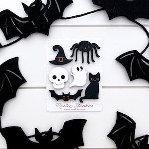 Halloween Magnet Set | Set of 6 | Halloween Decor | Halloween Refrigerator Magnets | Black Cat Magnet | Ghost Decor | Wooden Magnets