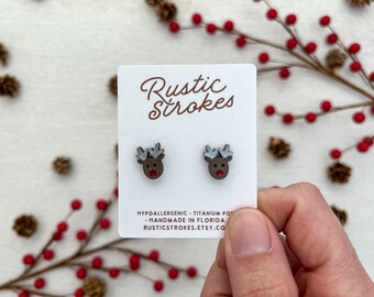 Pendientes de reno hipoalergénicos - Pendientes navideños - Pendientes navideños bonitos - Joyería festiva