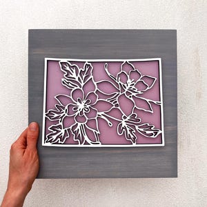 Colorado Columbine Wall Art - State Flower Wall Decor - Colorado Gift - Customizable Colorado Wood Sign
