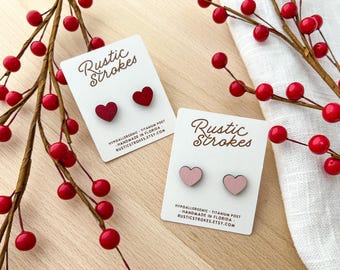 Hypoallergenic Heart Stud Earrings - Valentine's Earrings - Heart Earrings - Wood Earrings