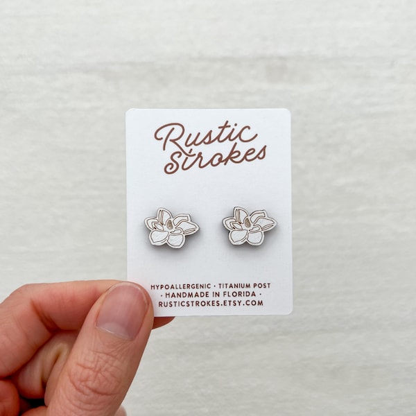 Hypoallergenic Magnolia Stud Earrings - Flower Earrings - Louisiana Stud Earrings - Nature Inspired Jewelry - Magnolia Blossom Earrings