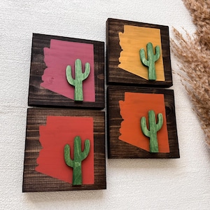 Letrero personalizado de cactus de Arizona - Decoración de cactus saguaro - Regalo de Arizona - Arte de pared de Arizona - Decoración de pared en tonos desérticos