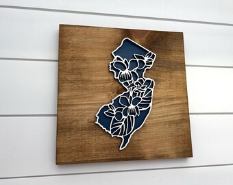 New Jersey Sign | New Jersey Violet Flower | State Flower Art | Engraved Wood | New Jersey Wall Art | Moving gift | New Jersey Gift