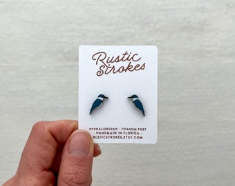 Hypoallergenic Kingfisher Stud Earrings - Bird Earrings - Birding Gift - Novelty Earrings - Mother's Day Gift