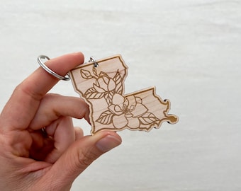 Llavero de magnolia de Luisiana - Regalo de Luisiana - Llavero con la flor estatal - Regalo de inauguración de casa - Llavero personalizado - Detalle navideño