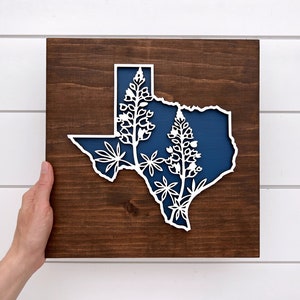 Texas Sign | Texas Bluebonnet Flower | Texas Gift | State Flower Art | Laser Engraved Wood | Texas Wall Art | Moving gift |