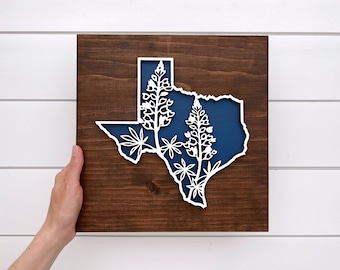 Texas Bluebonnet Wall Decor - Texas Gift - State Flower Wall Art - Texas Wood Sign - Custom Home State Gift