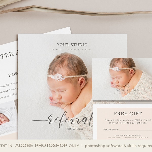 Newborn Photography Referral Card Template, INSTANT DOWNLOAD, Photographer Referral Program, Tell A Friend