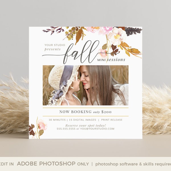 Fall Mini Session Template, INSTANT DOWNLOAD, Fall Marketing Board, Autumn Mini Session Template, Autumn Marketing Board
