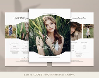 Boho Senior Pricing Guide CANVA and PHOTOSHOP Template, Senior Pricing Sheet, Instant Download, Senior Pricing Template for Photographers
