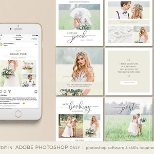 Wedding Photography Instagram Templates, Social Media Templates for Photographers, INSTANT DOWNLOAD, Photo Marketing Templates image 1